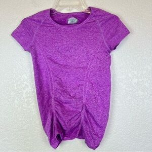 Athleta Fast Track Purple Short Sleeve Scrunched Sides Athletic Tee size XS